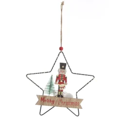 Lightup Wire Star Hanging Christmas Ornament with Nutcracker Drummer Hot