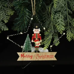 Lightup Wire Star Hanging Christmas Ornament with Nutcracker Drummer Hot