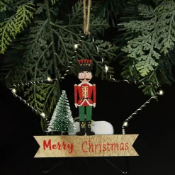 Lightup Wire Star Hanging Christmas Ornament with Nutcracker Guard Outlet