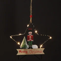Lightup Wire Star Hanging Christmas Ornament with Nutcracker Guard Outlet
