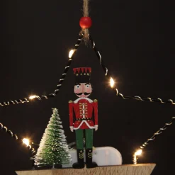 Lightup Wire Star Hanging Christmas Ornament with Nutcracker Guard Outlet