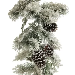 Lush Flocked Green Pine Christmas Garland with Pinecones Flash Sale