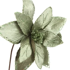 Lush Sage Poinsettia Flower Stem with Sequin Trim Fashion