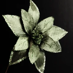 Lush Sage Poinsettia Flower Stem with Sequin Trim Fashion