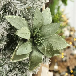 Lush Sage Poinsettia Flower Stem with Sequin Trim Fashion