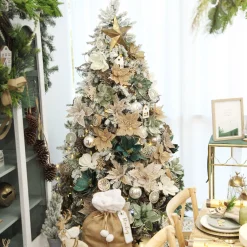 Lush Sage Poinsettia Flower Stem with Sequin Trim Fashion