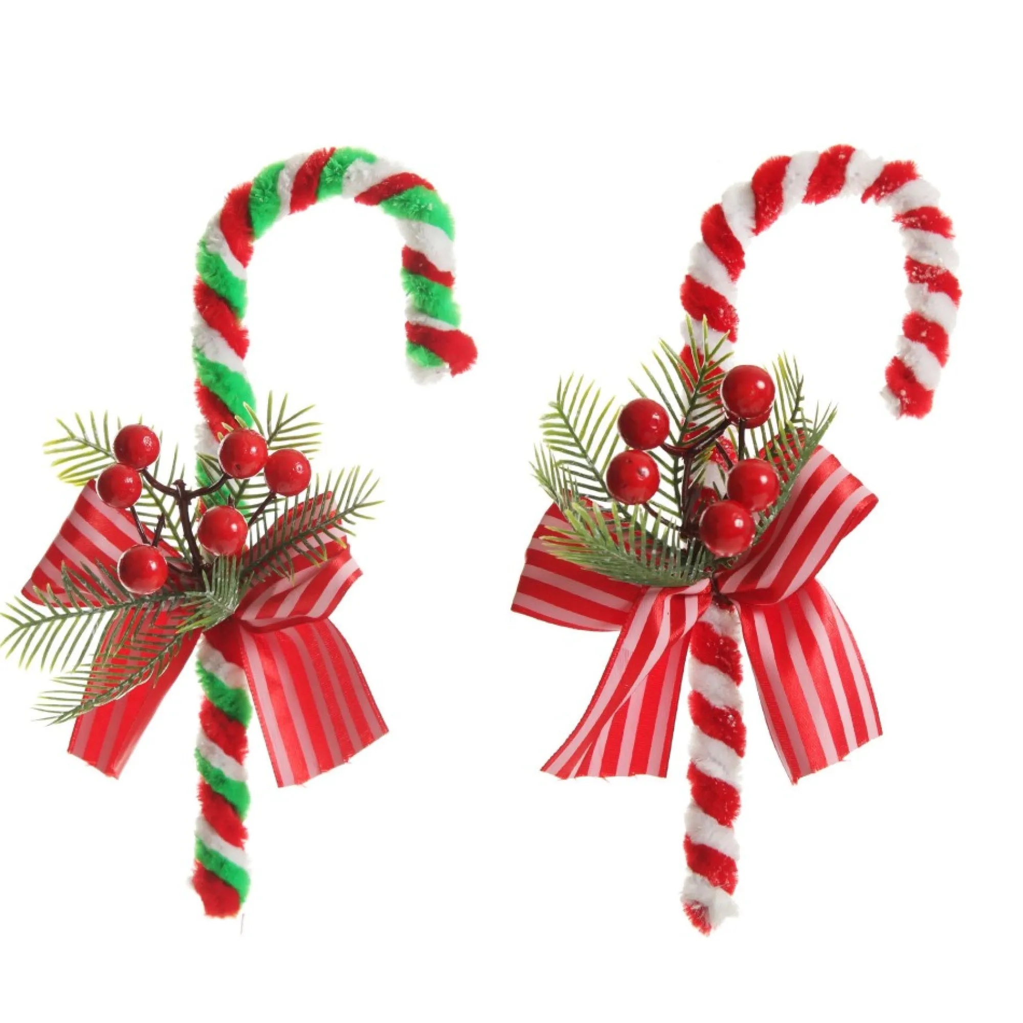 Medium Chenille Stick Christmas Candy Cane with Pine and Berries - Set of 2 Sale
