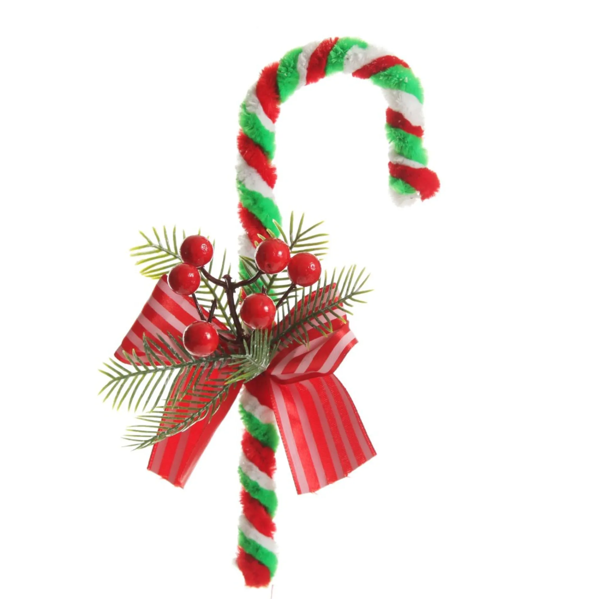 Medium Chenille Stick Christmas Candy Cane with Pine and Berries - Set of 2 Sale