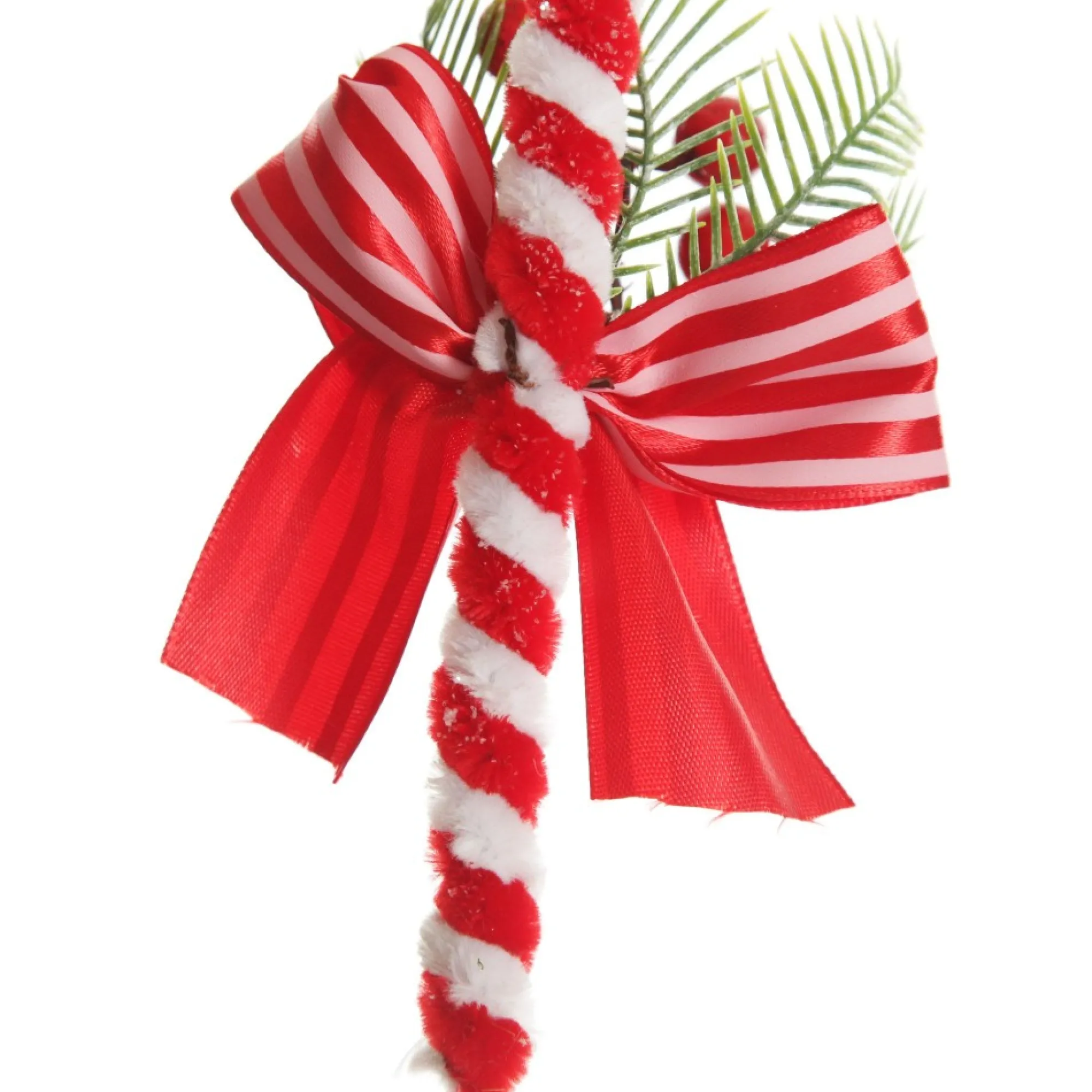 Medium Chenille Stick Christmas Candy Cane with Pine and Berries - Set of 2 Sale