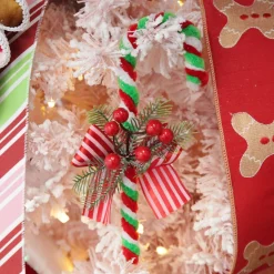 Medium Chenille Stick Christmas Candy Cane with Pine and Berries - Set of 2 Sale