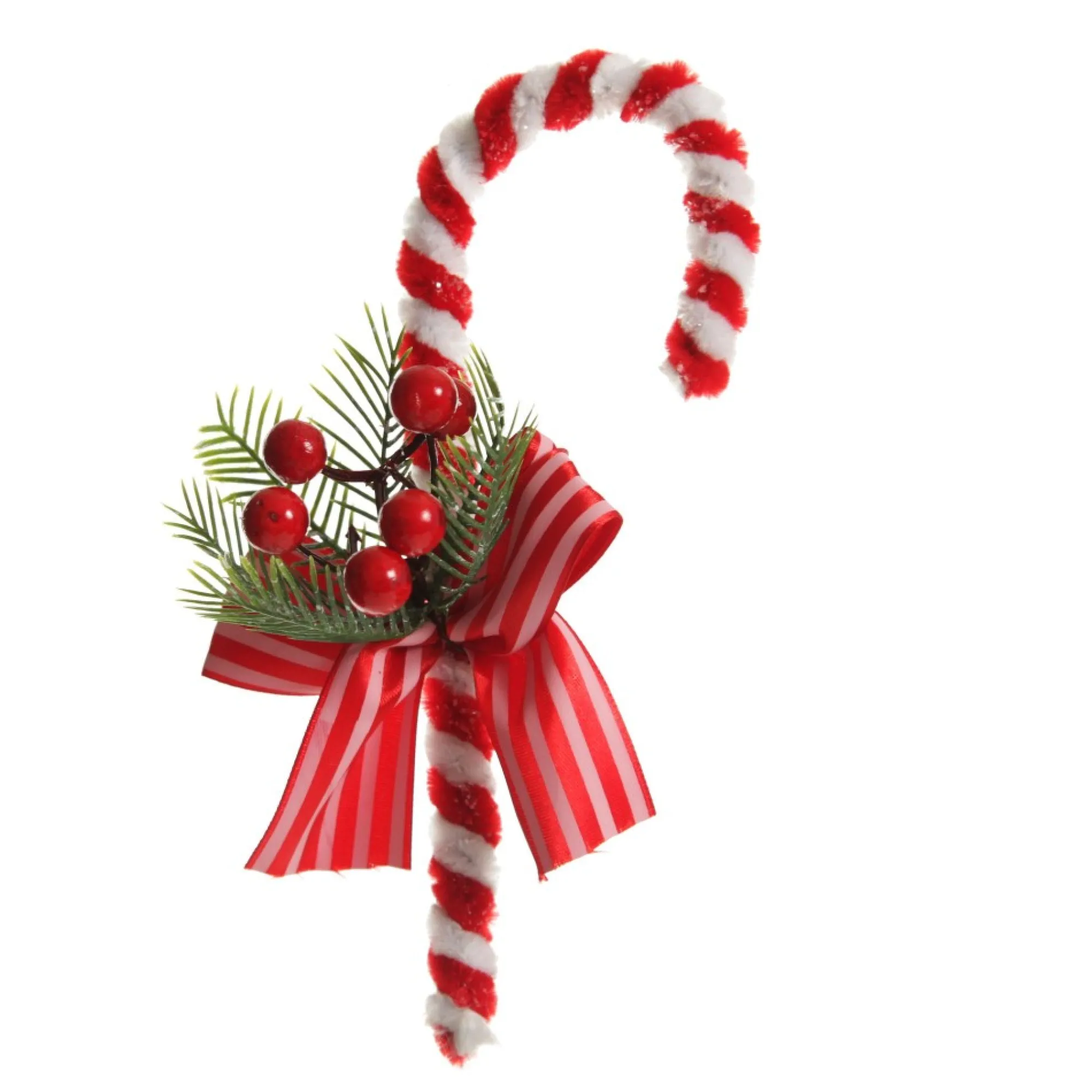 Medium Chenille Stick Christmas Candy Cane with Pine and Berries - Set of 2 Sale