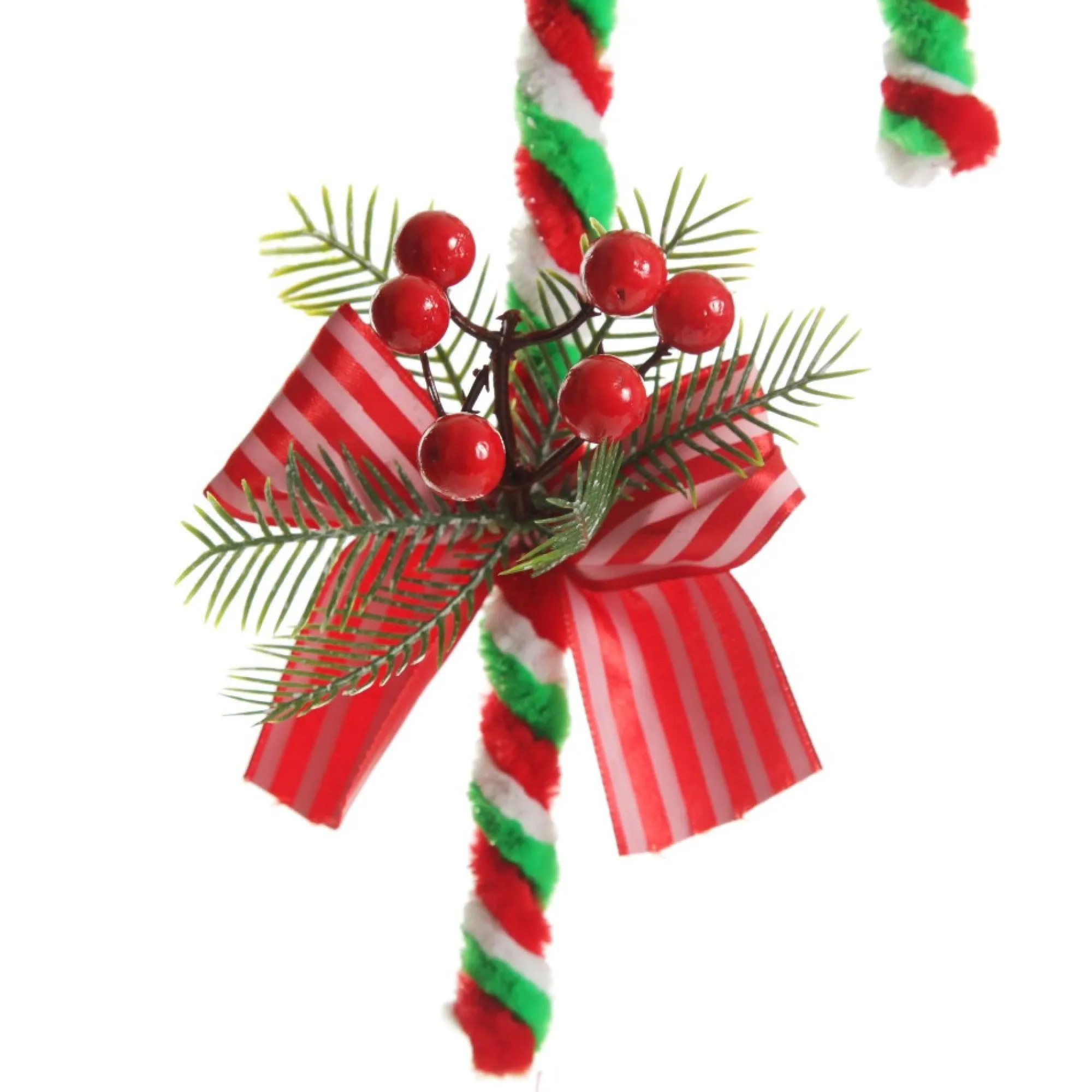 Medium Chenille Stick Christmas Candy Cane with Pine and Berries - Set of 2 Sale