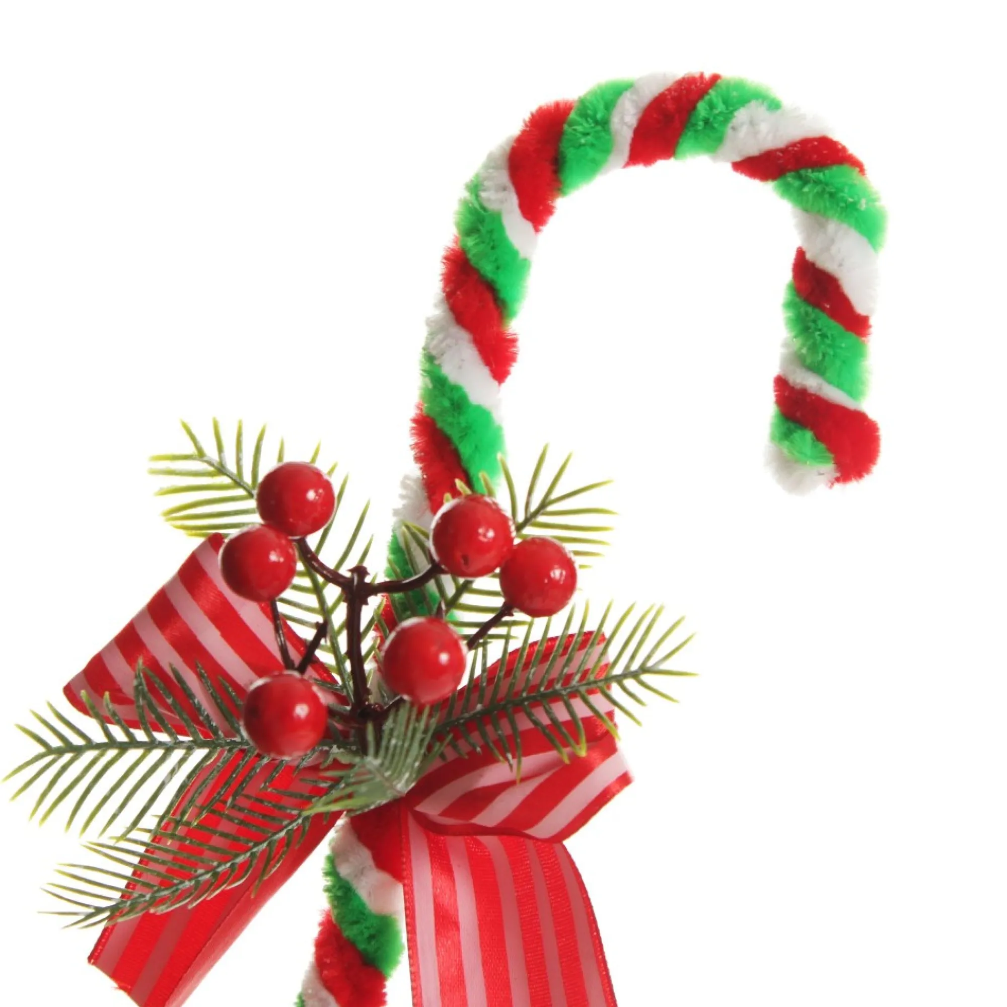 Medium Chenille Stick Christmas Candy Cane with Pine and Berries - Set of 2 Sale