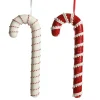 Medium Glitter with Braid and Twine Candy Cane Christmas Decoration - Set of 2 Clearance