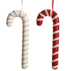Medium Glitter with Braid and Twine Candy Cane Christmas Decoration - Set of 2 Clearance