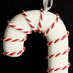 Medium Glitter with Braid and Twine Candy Cane Christmas Decoration - Set of 2 Clearance