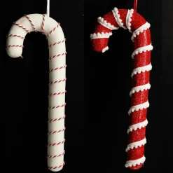 Medium Glitter with Braid and Twine Candy Cane Christmas Decoration - Set of 2 Clearance