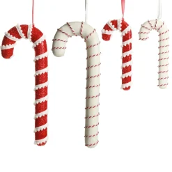 Medium Glitter with Braid and Twine Candy Cane Christmas Decoration - Set of 2 Clearance