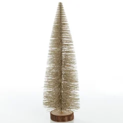 Medium Gold Bottle Brush Christmas Tree on Wooden Base Flash Sale