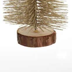 Medium Gold Bottle Brush Christmas Tree on Wooden Base Flash Sale