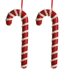 Medium Red Glitter with Braid Candy Cane Christmas Decoration - Set of 2 Cheap