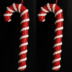 Medium Red Glitter with Braid Candy Cane Christmas Decoration - Set of 2 Cheap