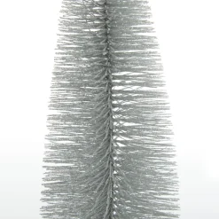 Medium Silver Bottle Brush Christmas Tree on Wooden Base New