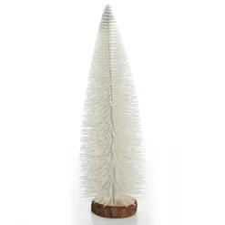 Medium White Bottle Brush Christmas Tree on Wooden Base Cheap