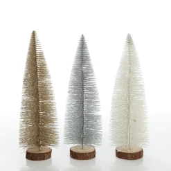 Medium White Bottle Brush Christmas Tree on Wooden Base Cheap