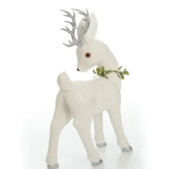 Medium White Sisal Standing Deer with Silver Glitter Antlers Shop