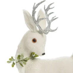 Medium White Sisal Standing Deer with Silver Glitter Antlers Shop