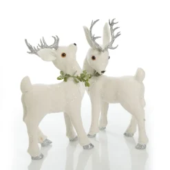 Medium White Sisal Standing Deer with Silver Glitter Antlers Shop