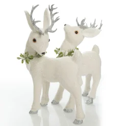 Medium White Sisal Standing Deer with Silver Glitter Antlers Shop