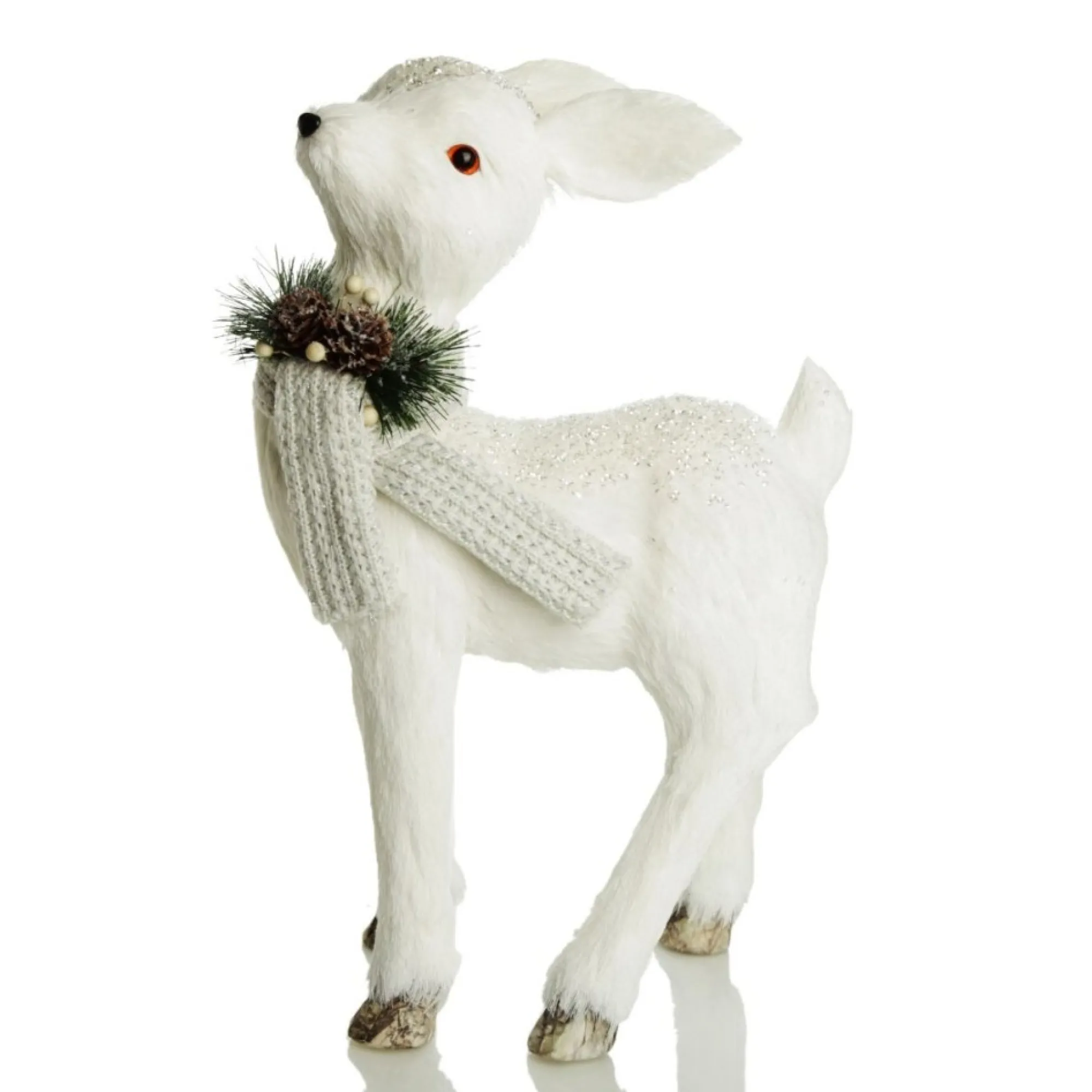 Medium White Sisal Standing Deer with White Glitter Highlights Hot