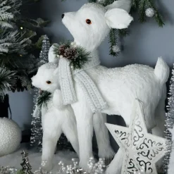 Medium White Sisal Standing Deer with White Glitter Highlights Hot