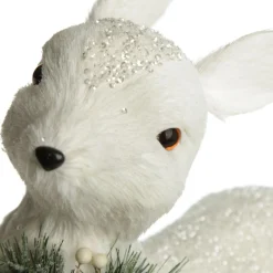 Medium White Sisal Standing Deer with White Glitter Highlights Hot