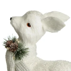 Medium White Sisal Standing Deer with White Glitter Highlights Hot