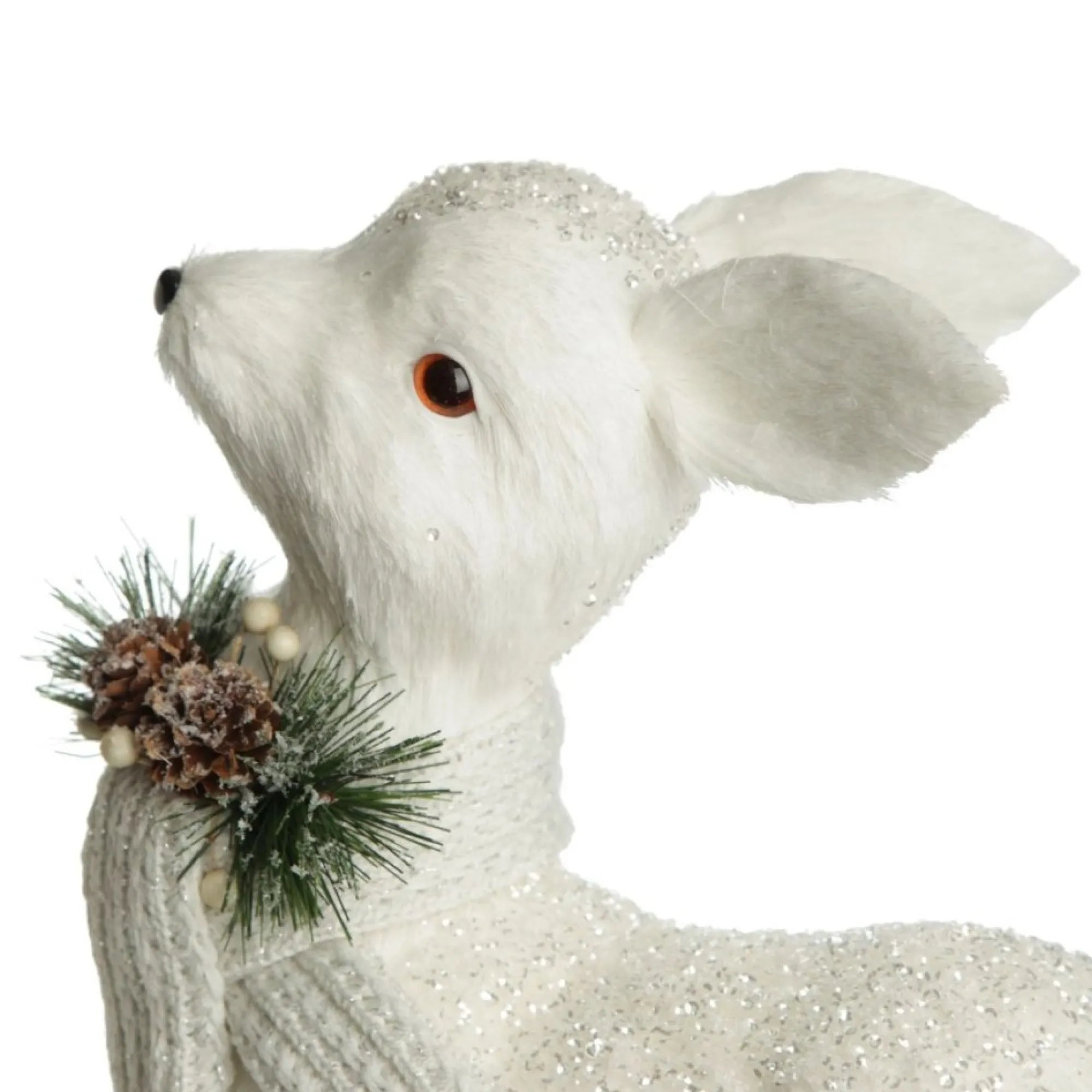Medium White Sisal Standing Deer with White Glitter Highlights Hot