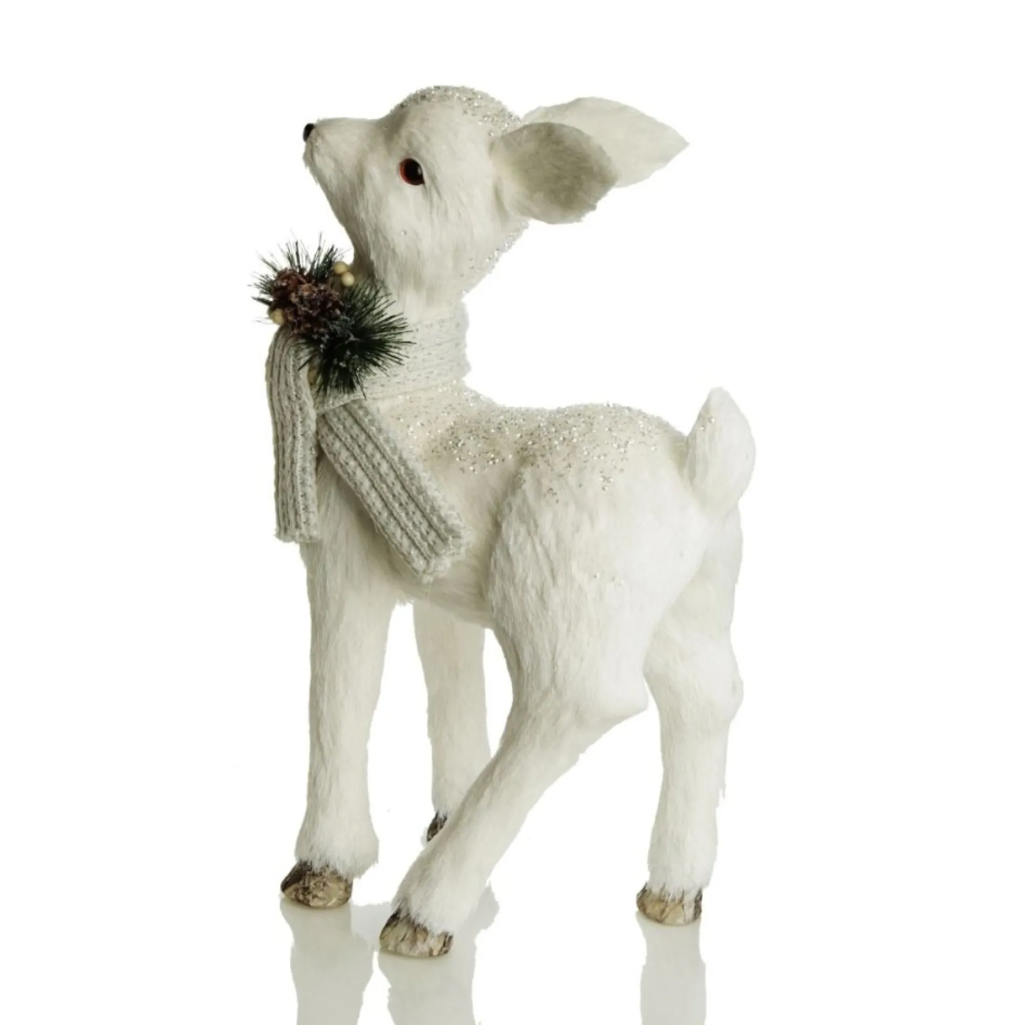 Medium White Sisal Standing Deer with White Glitter Highlights Hot