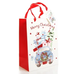 Merry Christmas Gift Bag - Blue Car with Presents New