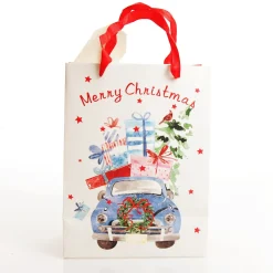 Merry Christmas Gift Bag - Blue Car with Presents New