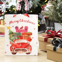 Merry Christmas Gift Bag - Red Car with Presents Best