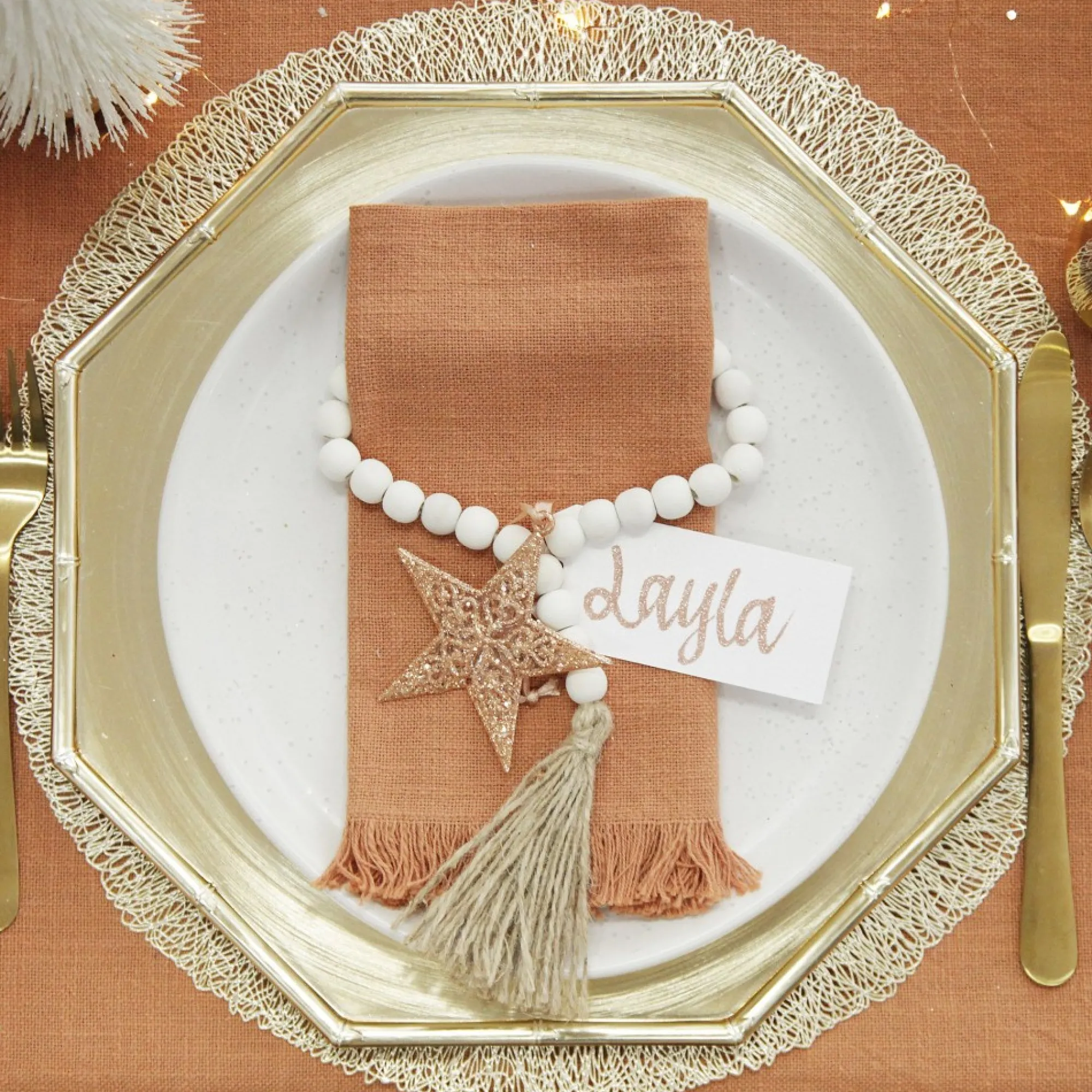 Metallic Gold Christmas Charger Plate with Bamboo Pattern Trim Store