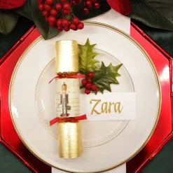 Metallic Red Christmas Charger Plate with Bamboo Pattern Trim Clearance