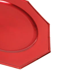 Metallic Red Christmas Charger Plate with Bamboo Pattern Trim Clearance