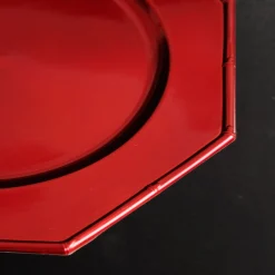 Metallic Red Christmas Charger Plate with Bamboo Pattern Trim Clearance