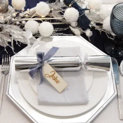 Metallic Silver Christmas Charger Plate with Bamboo Pattern Trim Outlet