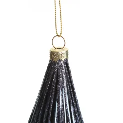 Midnight Blue Ribbed Teardrop Christmas Bauble Sale