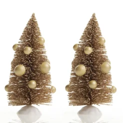 Mini Antique Gold Bottle Brush Tree with Pearls - Set of 2 Sale