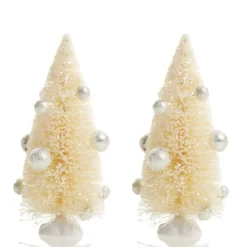 Mini Ivory Bottle Brush Tree with Pearls - Set of 2 Shop